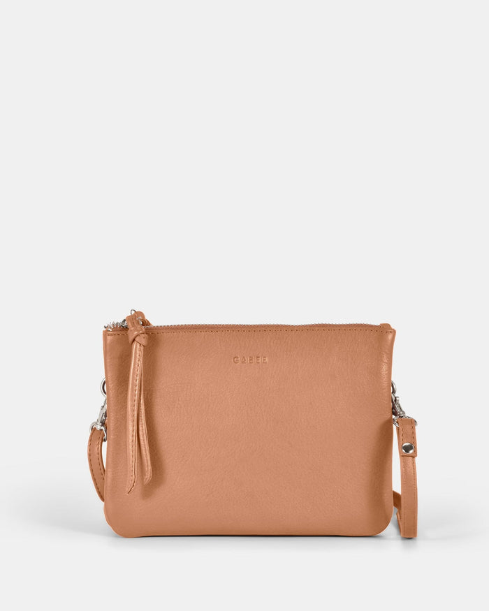 Fulton Soft Leather Double Pouch Crossbody - Camel