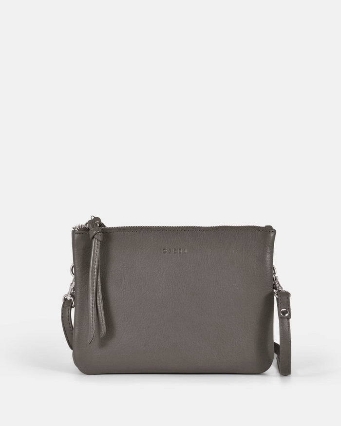 Fulton Soft Leather Double Pouch Crossbody - Grey