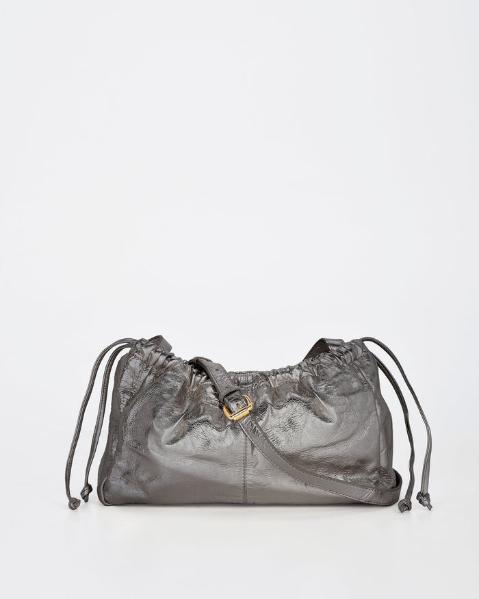 Halley Metallic Drawstring Crossbody - Pewter