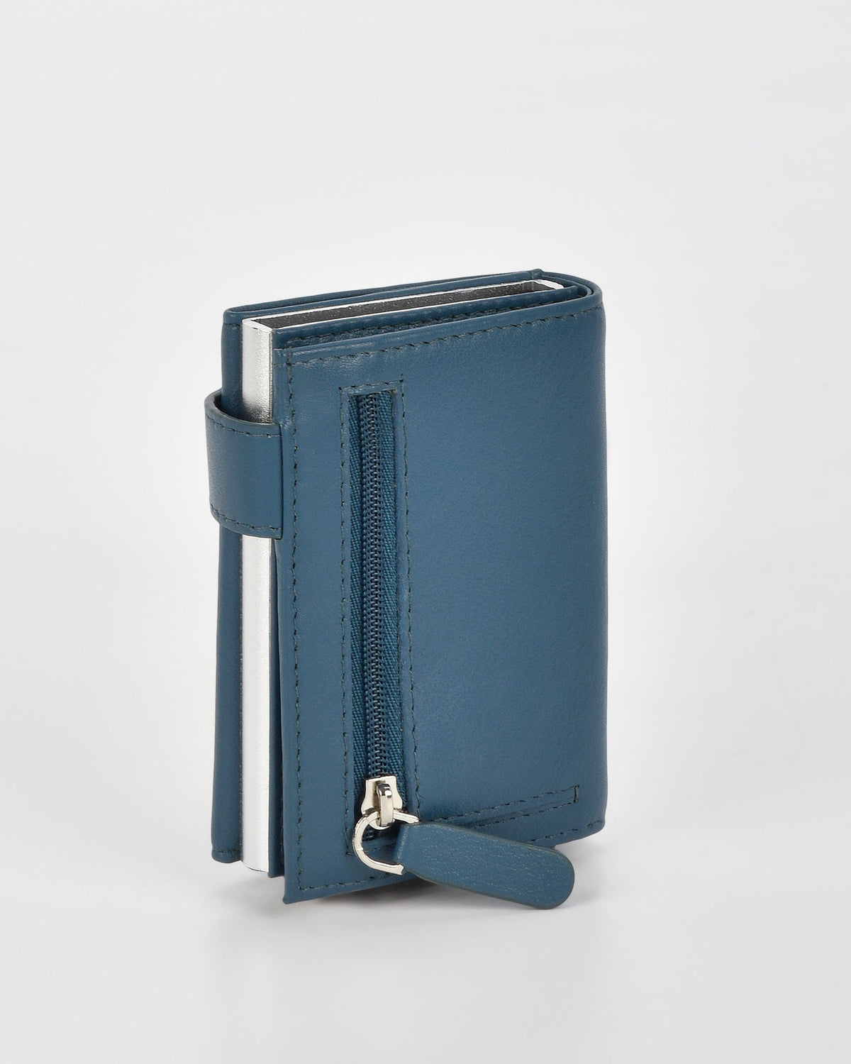 Healy Leather & RFID Safe Metal Card Holder - Blue