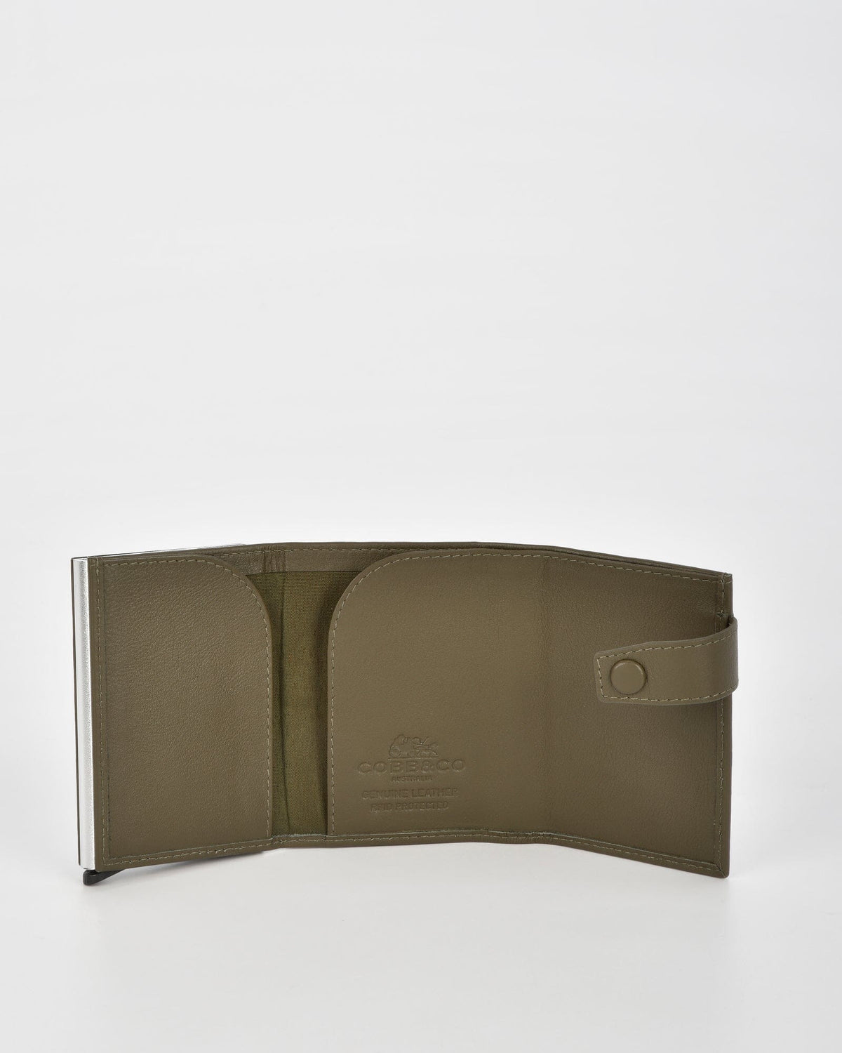 Healy Leather & RFID Safe Metal Card Holder - Olive