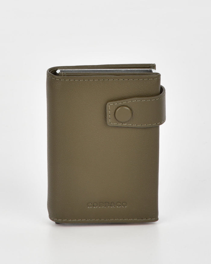 Healy Leather & RFID Safe Metal Card Holder - Olive