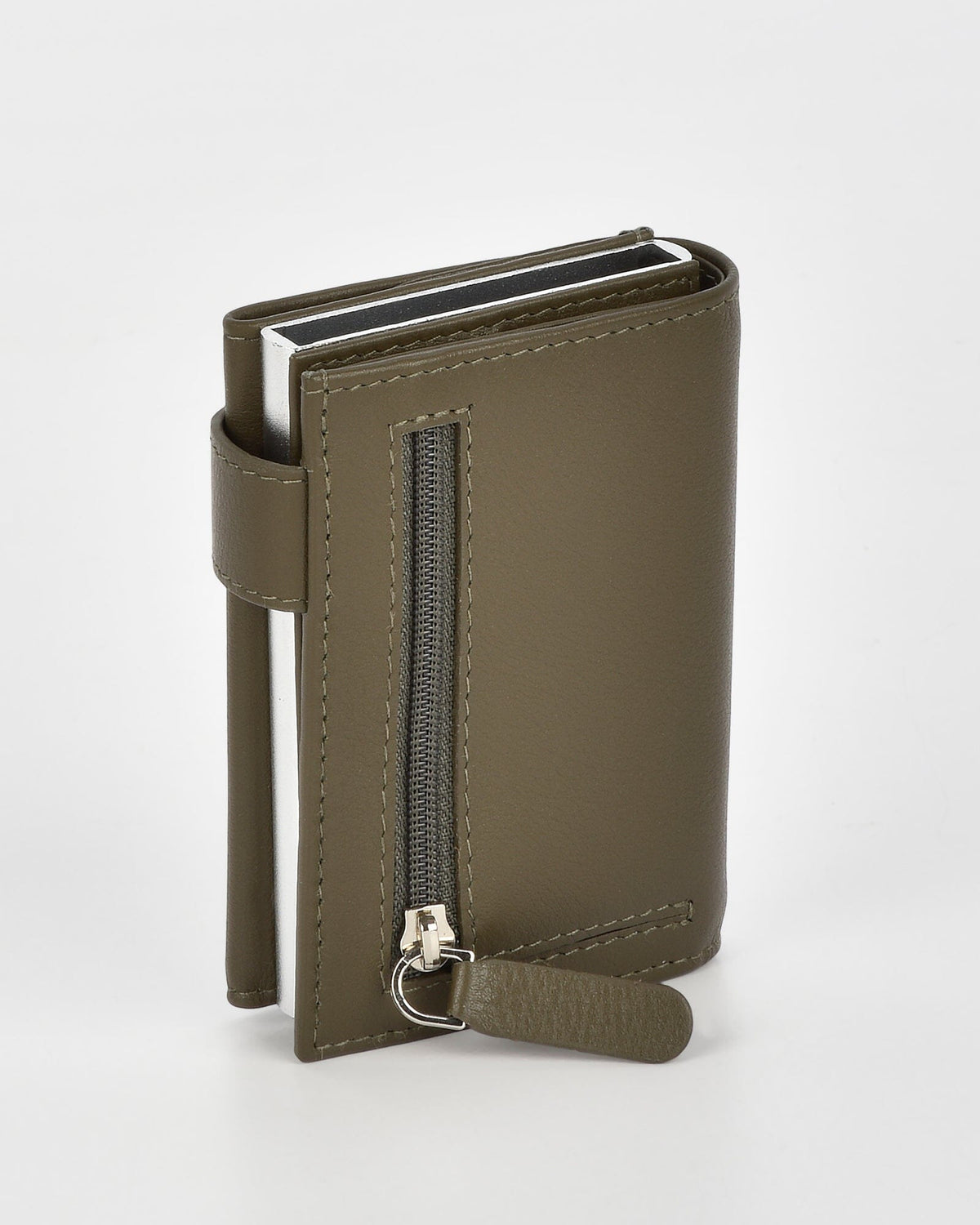 Healy Leather & RFID Safe Metal Card Holder - Olive