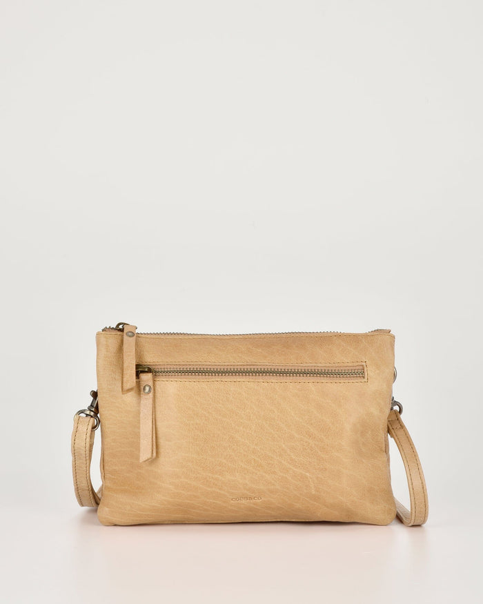 Hervey Leather Double Pouch Crossbody - Camel
