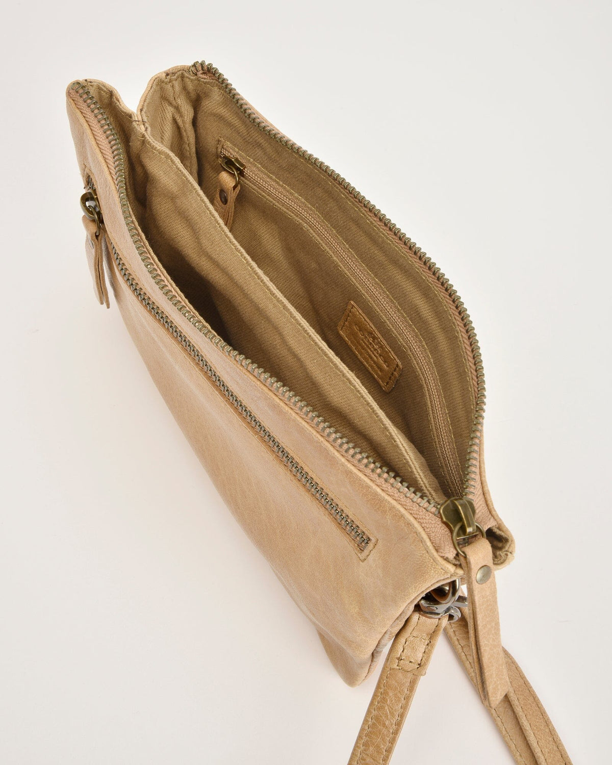 Hervey Leather Double Pouch Crossbody - Camel