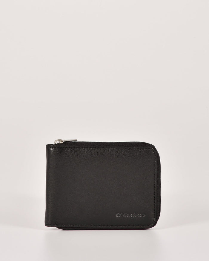 Hunter RFID Men's Zip Around Leather Wallet - Black