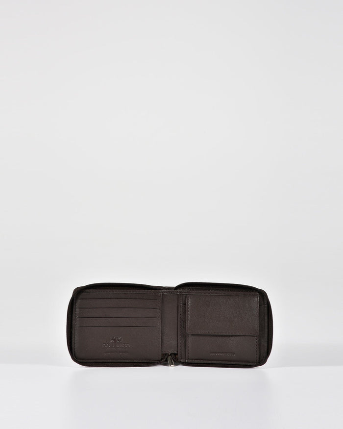 Hunter RFID Men's Zip Around Leather Wallet - Brown