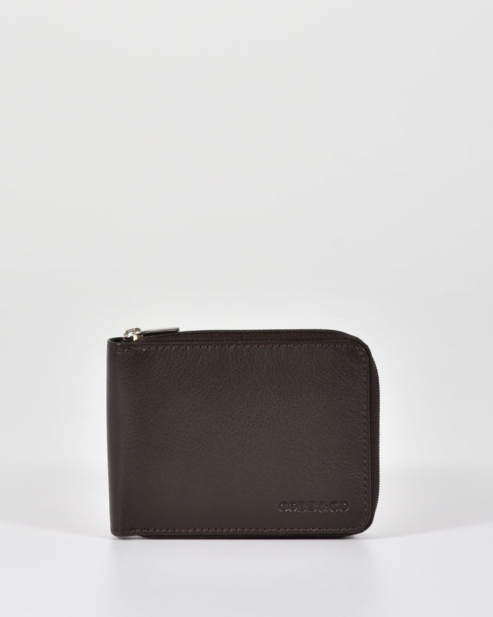 Hunter RFID Men's Zip Around Leather Wallet - Brown