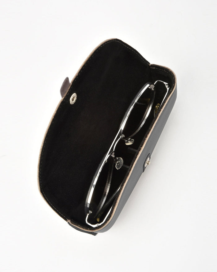 Iris Soft Leather Two Tone Glasses Case - Black