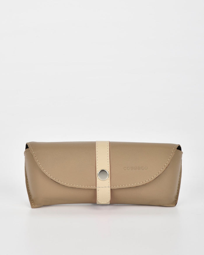 Iris Soft Leather Two Tone Glasses Case - Taupe