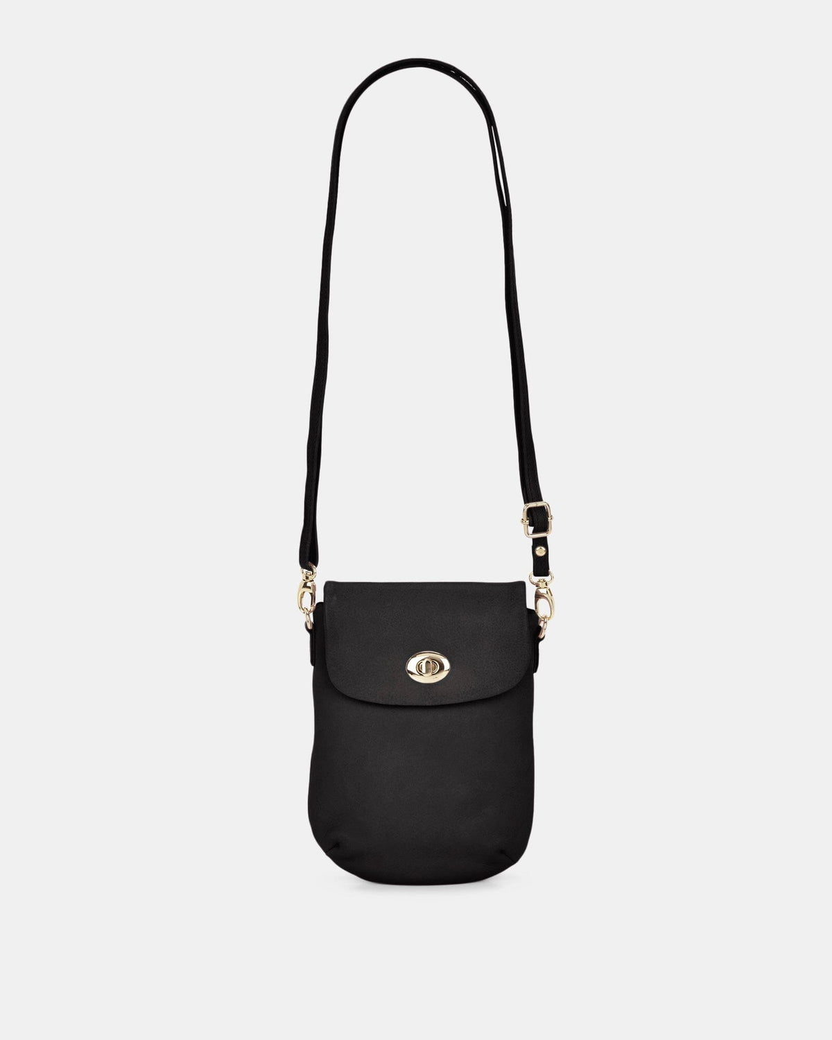 Janie Jnr Soft Leather Crossbody with Turnlock - Black