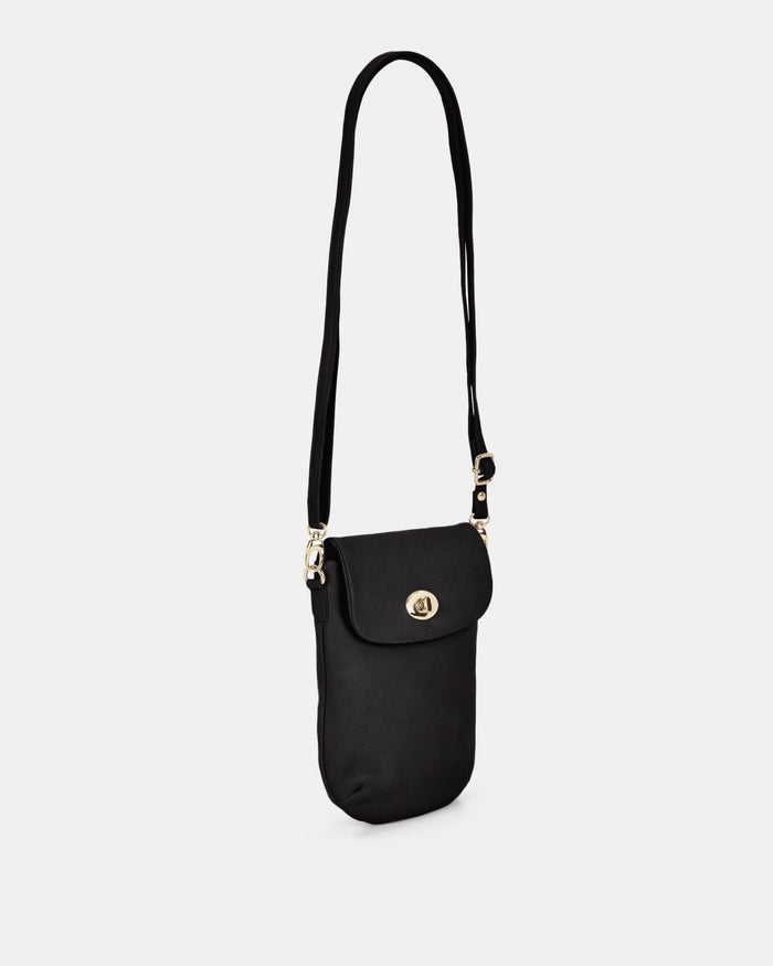 Janie Jnr Soft Leather Crossbody with Turnlock - Black