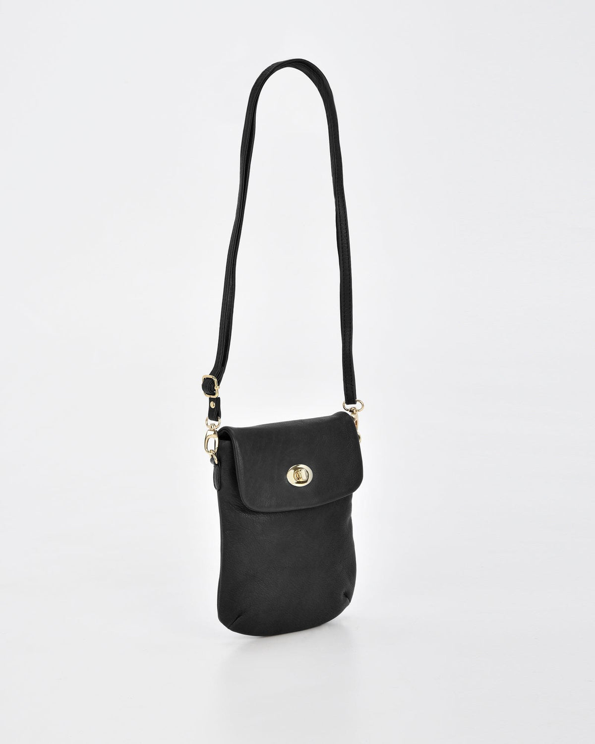 Janie Jnr Soft Leather Crossbody with Turnlock - Black