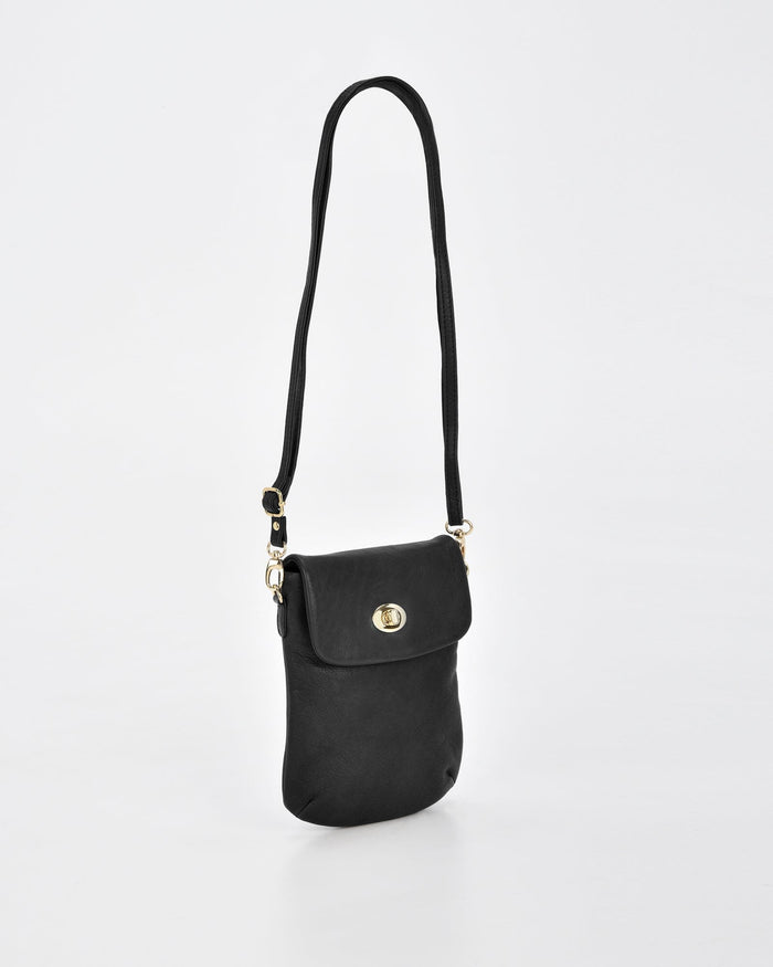 Janie Jnr Soft Leather Crossbody with Turnlock - Black