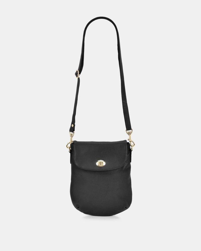 Janie Soft Leather Crossbody with Turnlock - Black