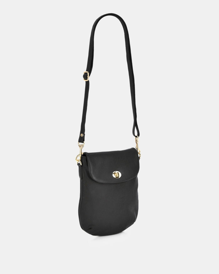 Janie Soft Leather Crossbody with Turnlock - Black