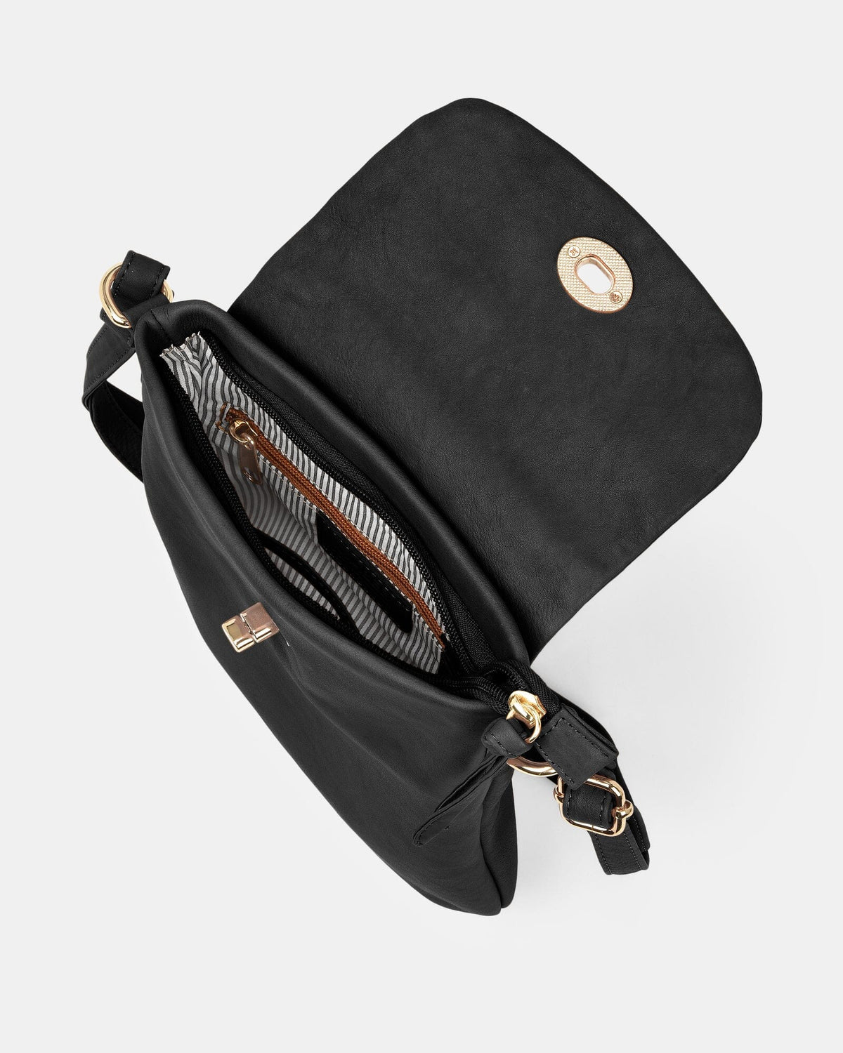 Janie Soft Leather Crossbody with Turnlock - Black