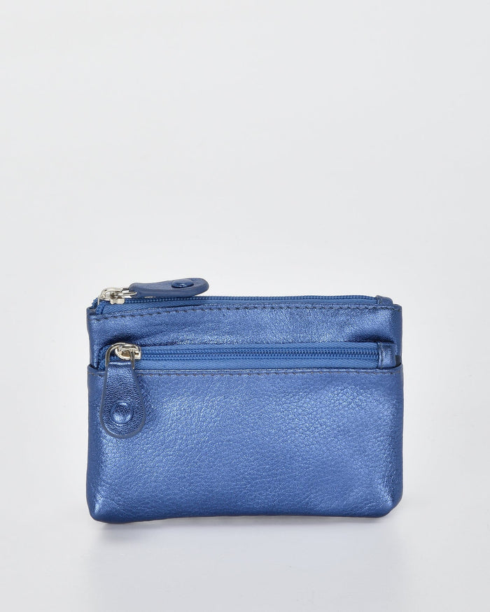 Jas Leather Coin Purse - Metallic Blue GABEE 