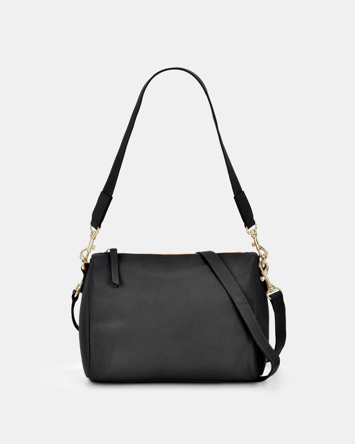 Jules Soft Leather Crossbody Shoulder Bag - Black