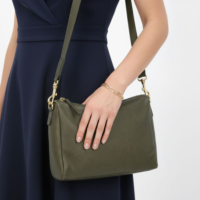 Jules Soft Leather Crossbody Shoulder Bag - Olive
