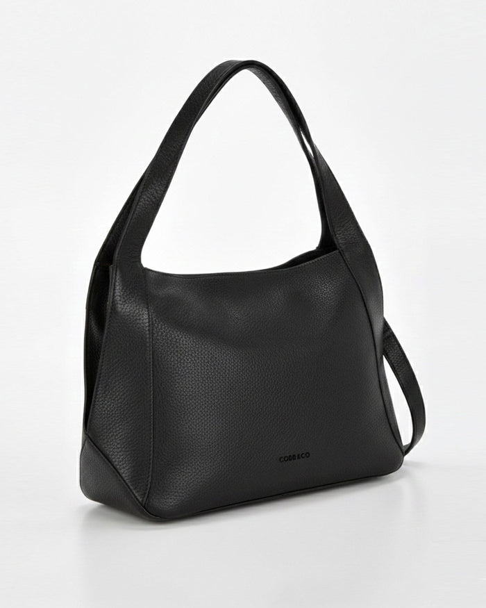 Junee Washed Leather Tote Shoulder Bag - Black