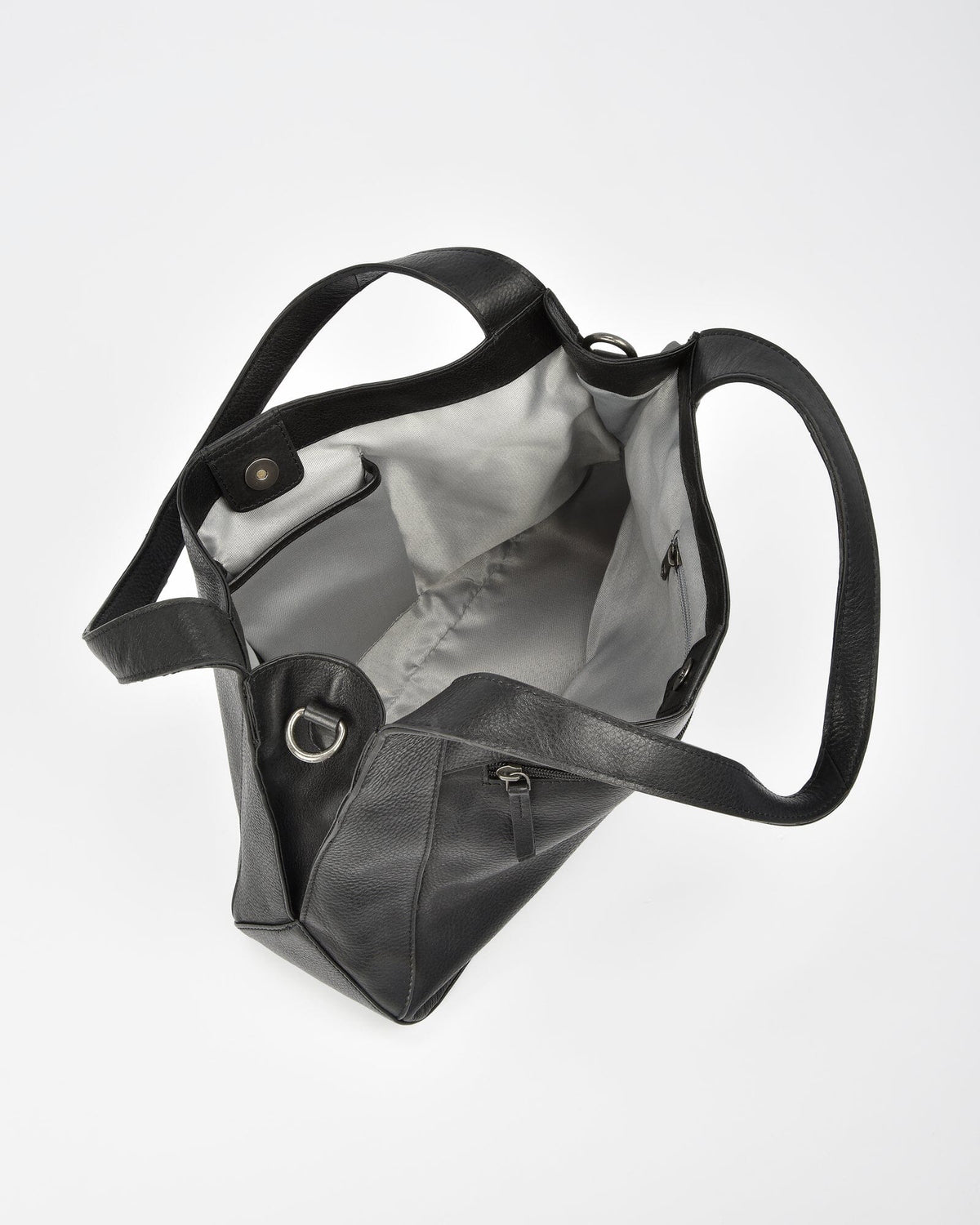 Junee Washed Leather Tote Shoulder Bag - Black
