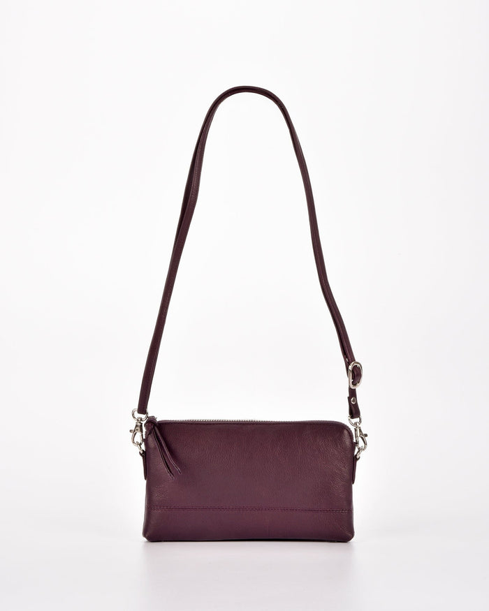Kara Leather Crossbody Purse 2 in 1 - Aubergine