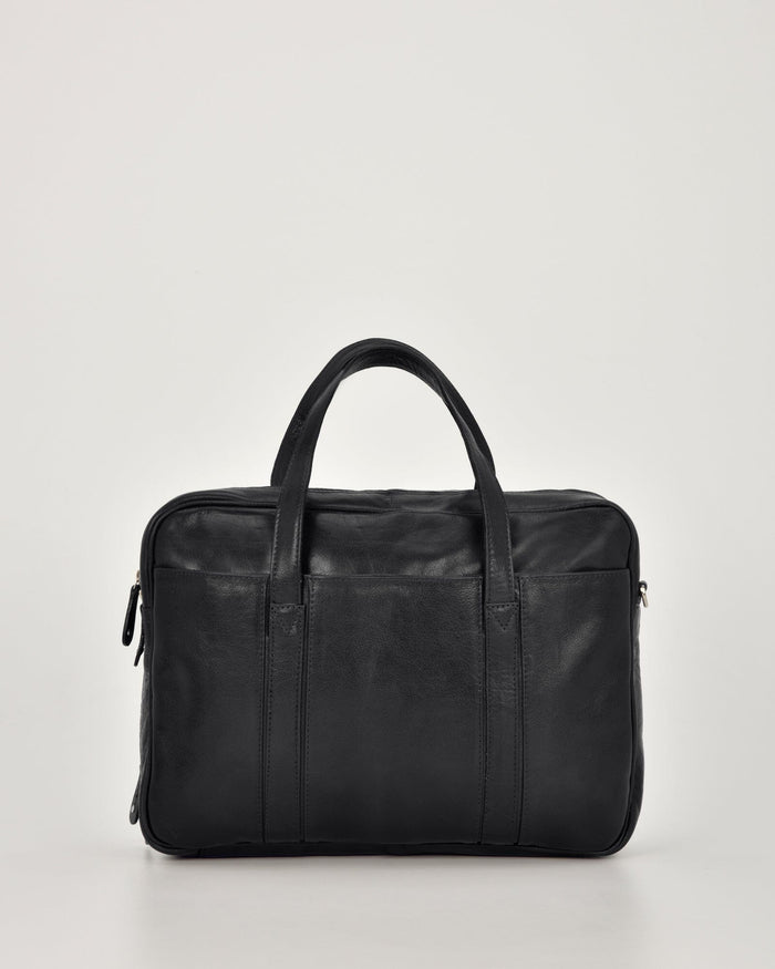 Kemp Leather Laptop Briefcase - Black