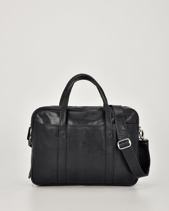 Kemp Leather Laptop Briefcase - Black