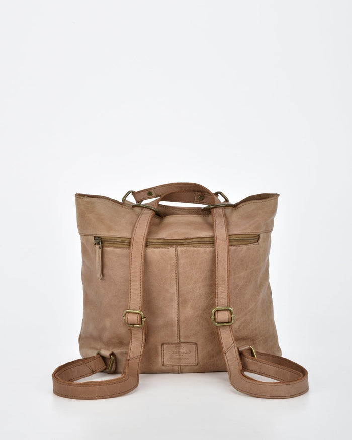 Keppel Rugged Leather Convertible Backpack-shoulder bag - 2 in 1 - Taupe