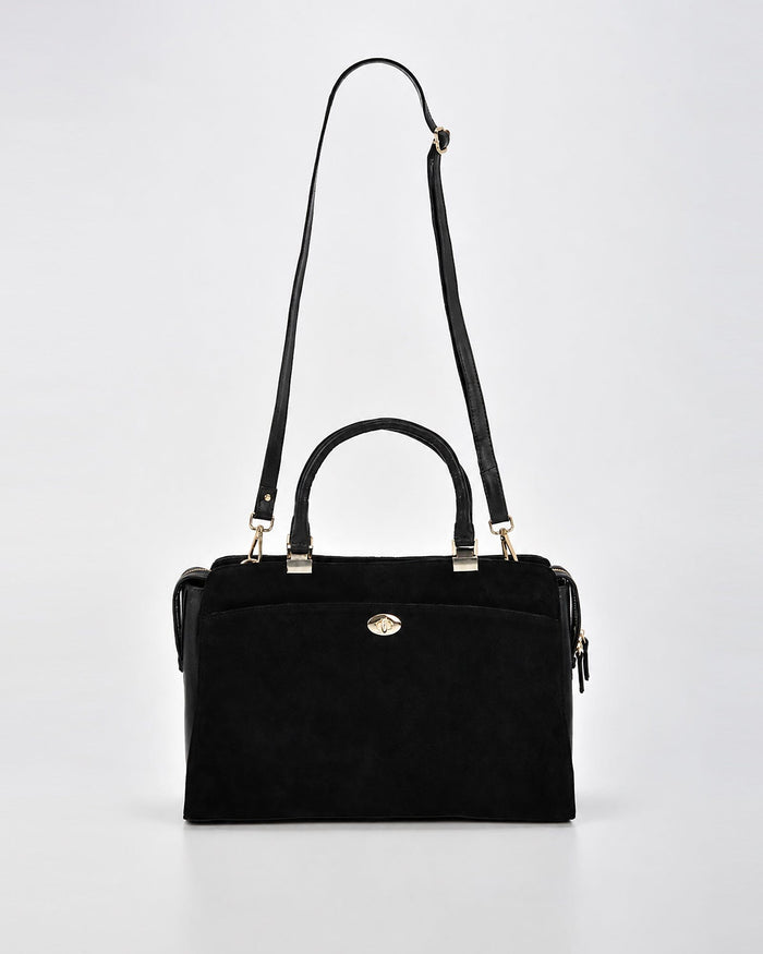 Kew Suede & Leather Business Bag - Black