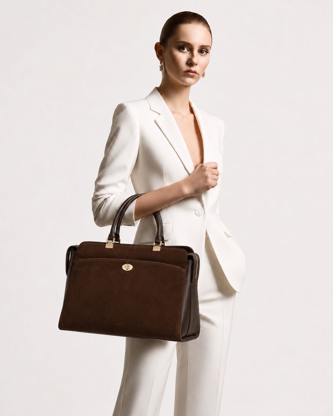Kew Suede & Leather Business Bag - Chocolate