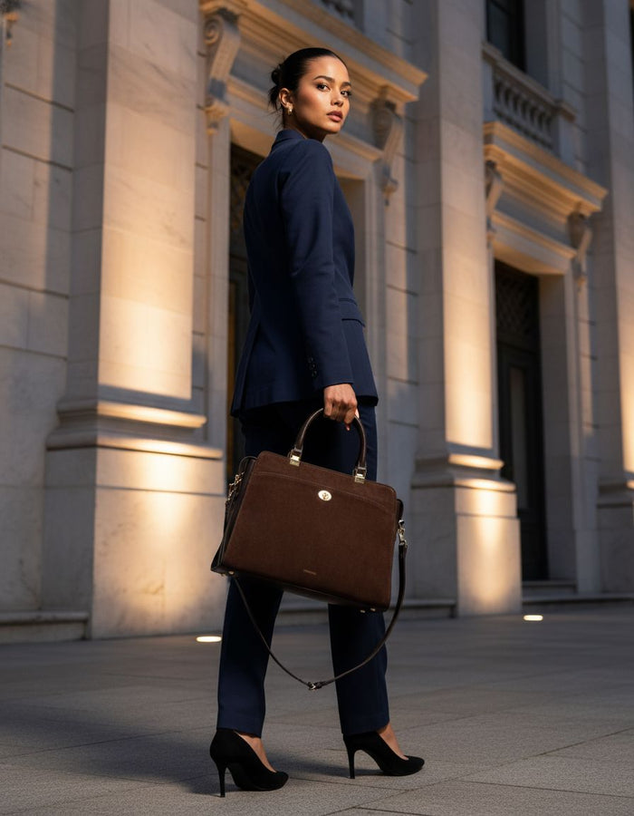 Kew Suede & Leather Business Bag - Chocolate