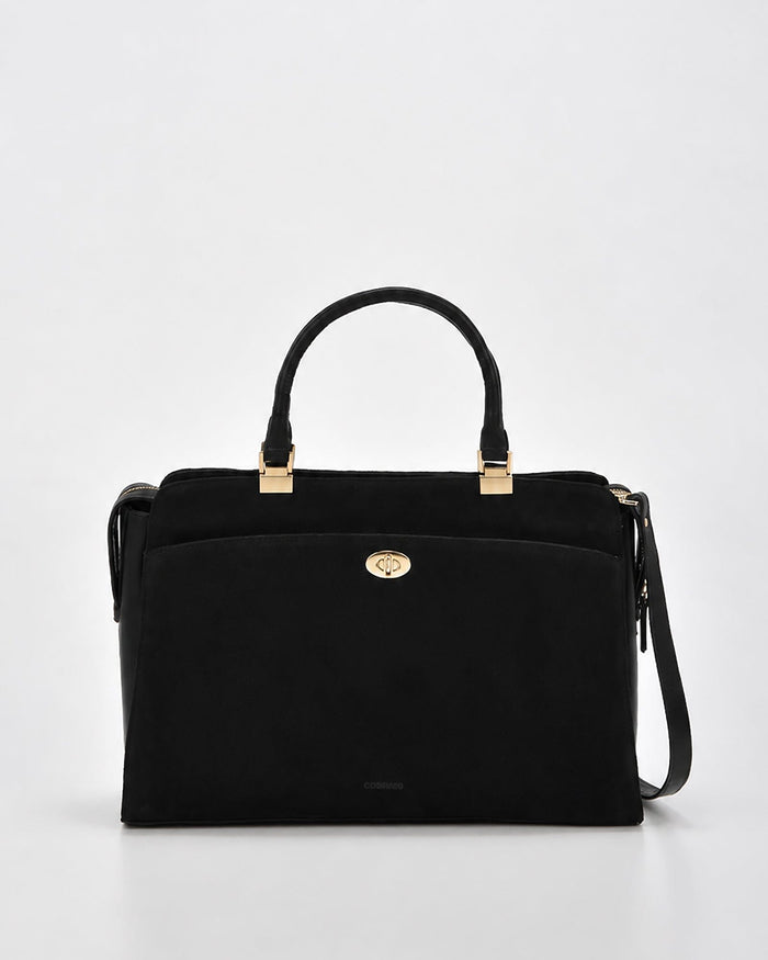 Kew Suede & Leather Business Bag - Black