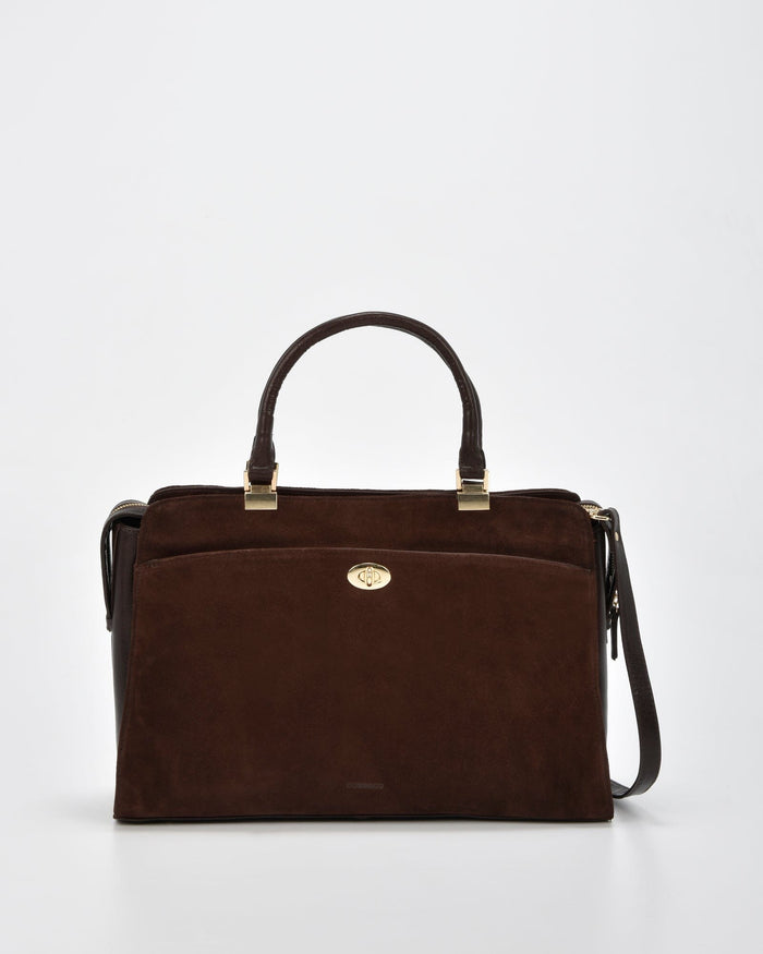 Kew Suede & Leather Business Bag - Chocolate