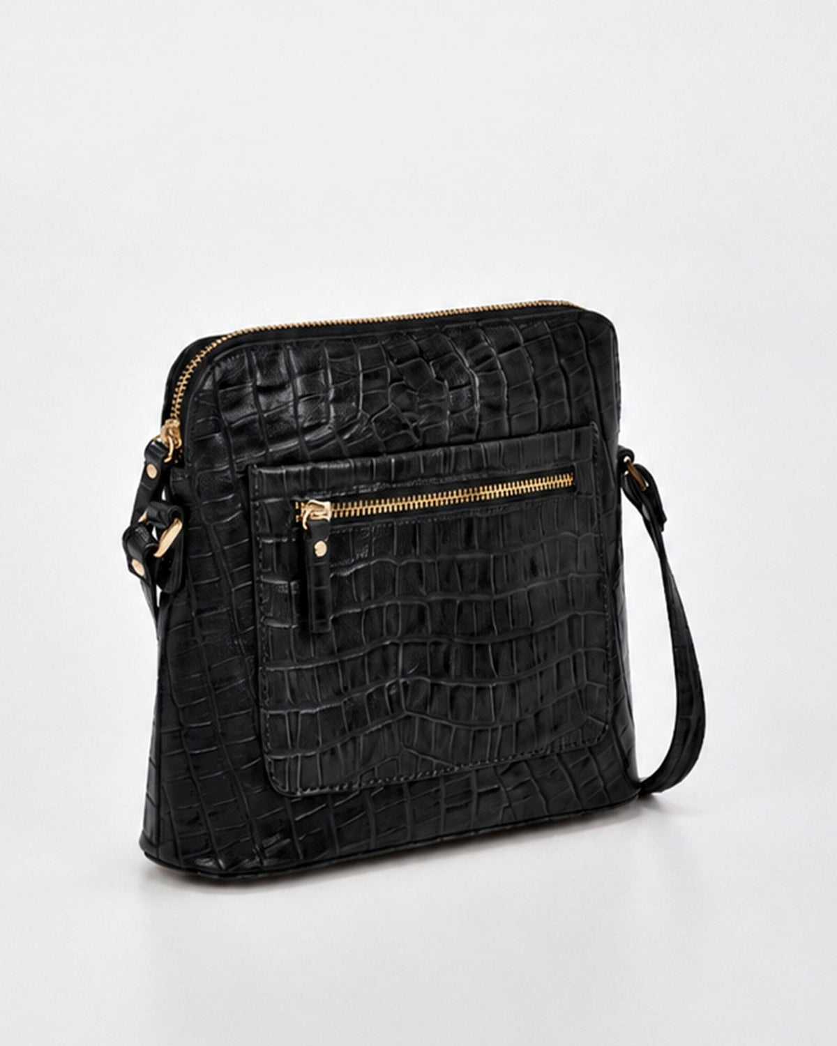 Kingsley Croc Leather RFID Crossbody Bag - Black