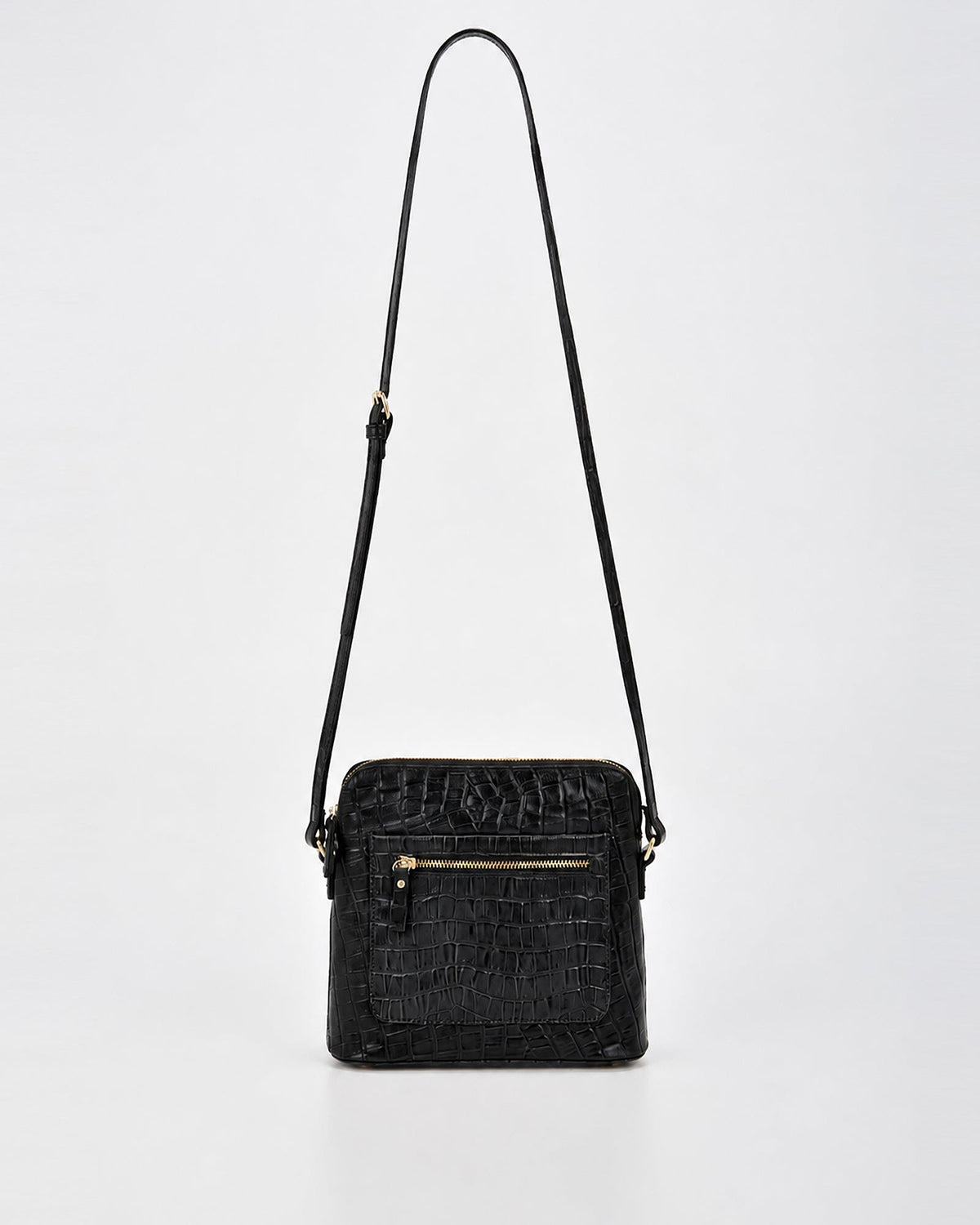 Kingsley Croc Leather RFID Crossbody Bag - Black