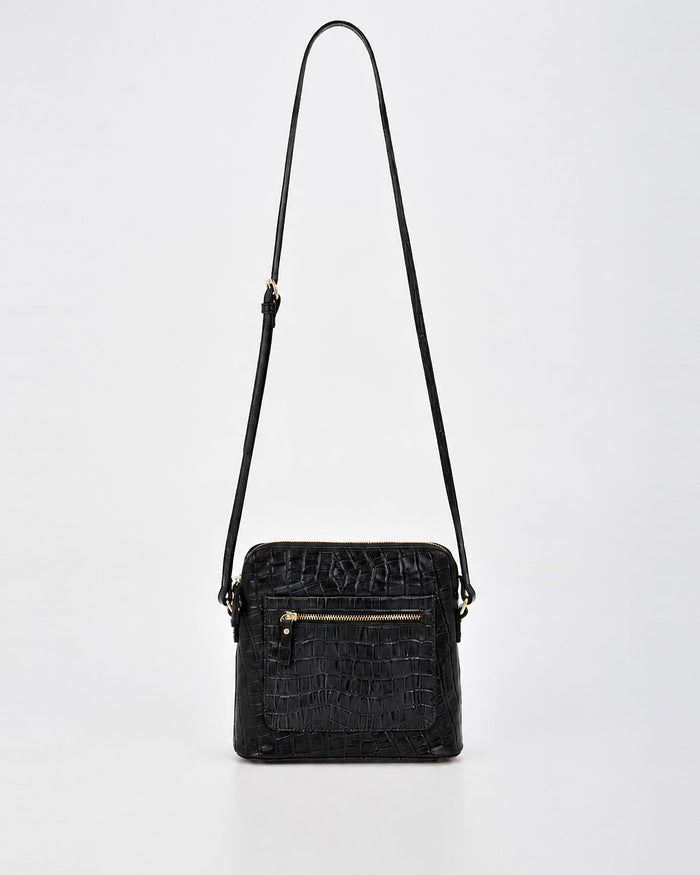 Kingsley Croc Leather RFID Crossbody Bag - Black