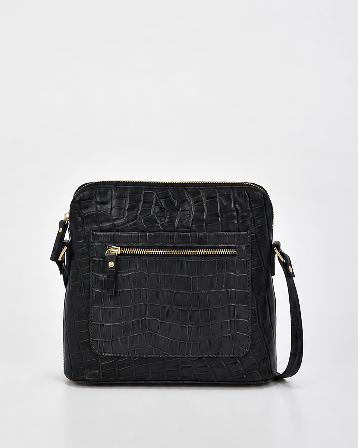 Kingsley Croc Leather RFID Crossbody Bag - Black