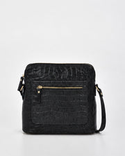Kingsley Croc Leather RFID Crossbody Bag - Black