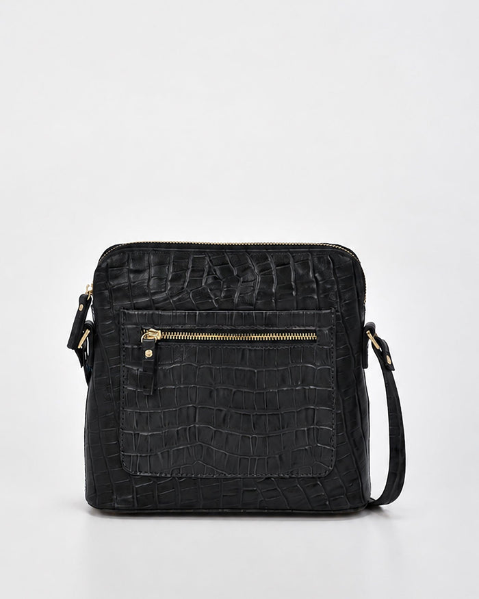 Kingsley Croc Leather RFID Crossbody Bag - Black
