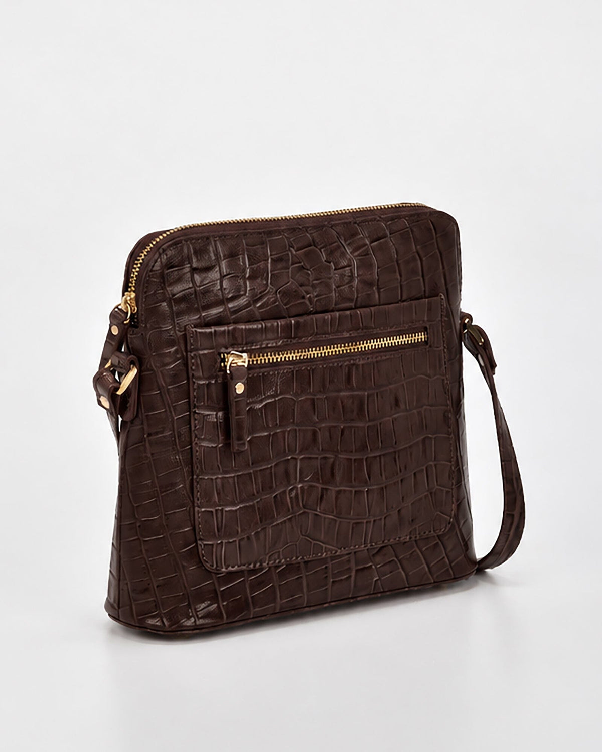 Kingsley Croc Leather RFID Crossbody Bag - Chocolate