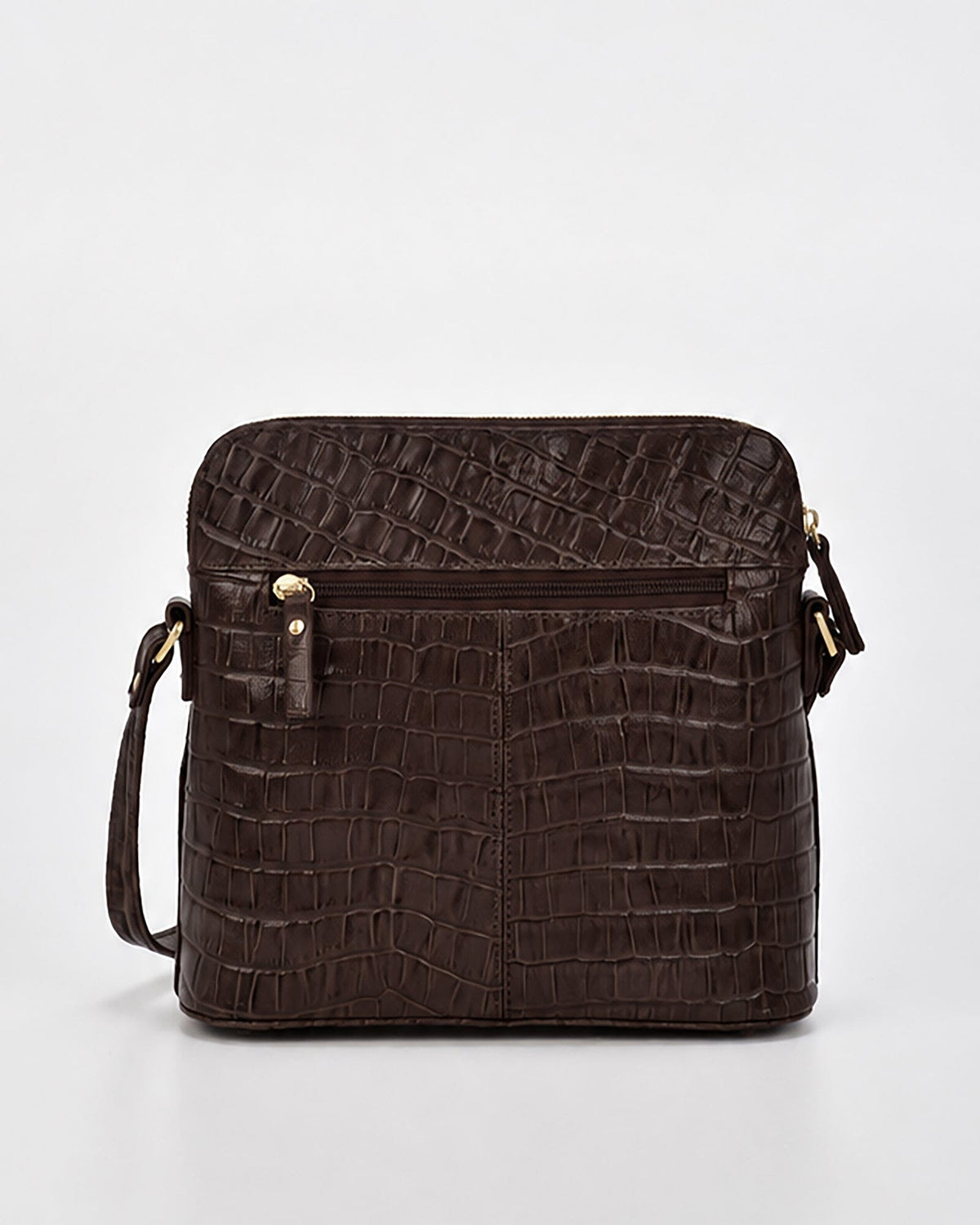 Kingsley Croc Leather RFID Crossbody Bag - Chocolate