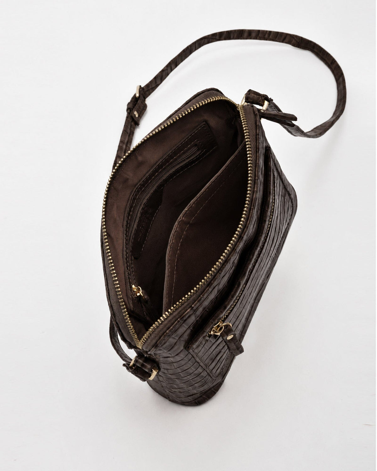 Kingsley Croc Leather RFID Crossbody Bag - Chocolate