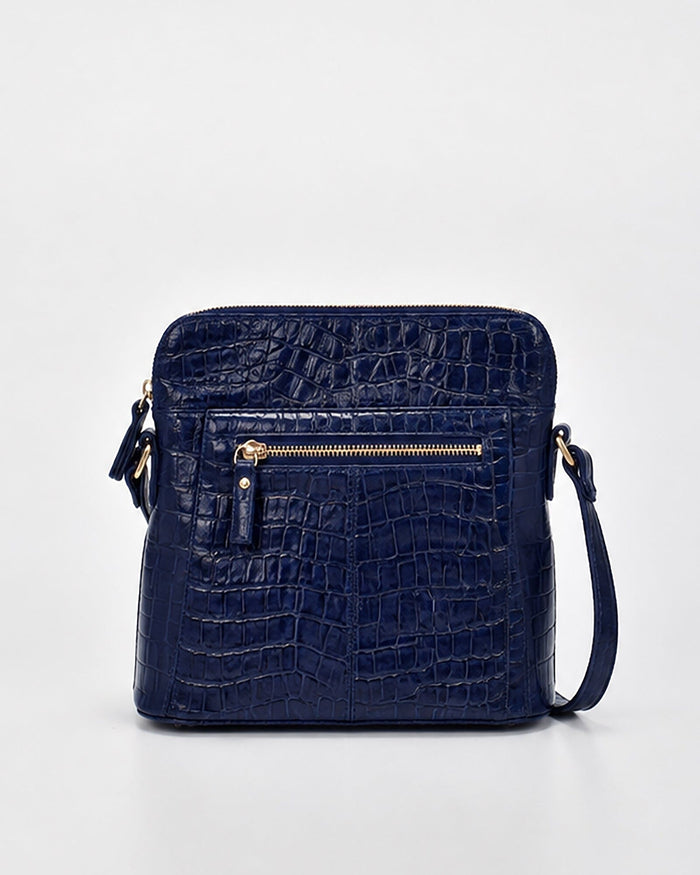 Kingsley Croc Leather RFID Crossbody Bag - Navy