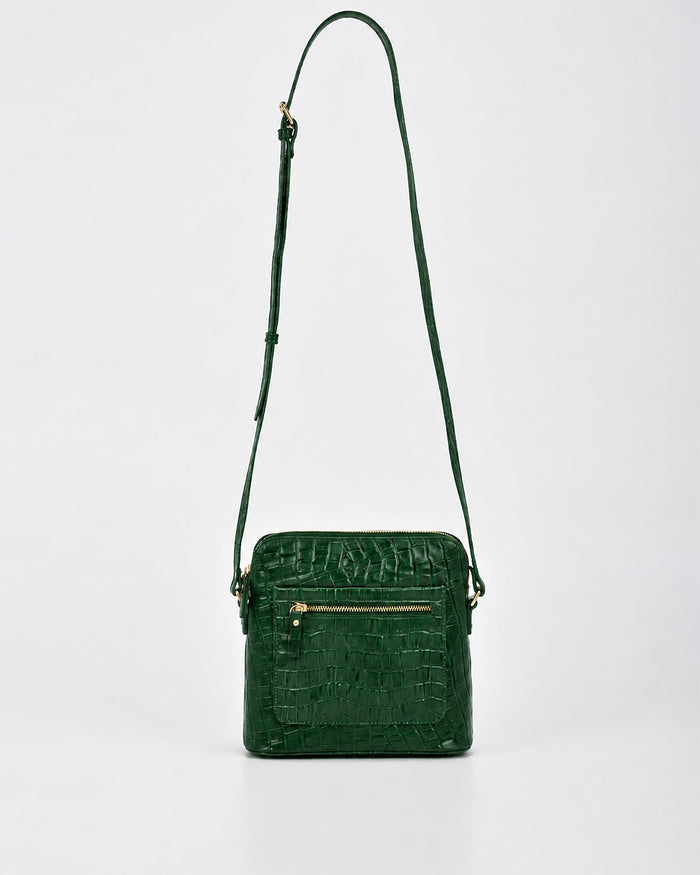 Kingsley Croc Leather RFID Crossbody Bag - Green