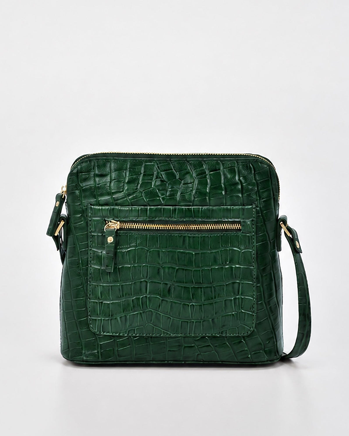 Kingsley Croc Leather RFID Crossbody Bag - Green