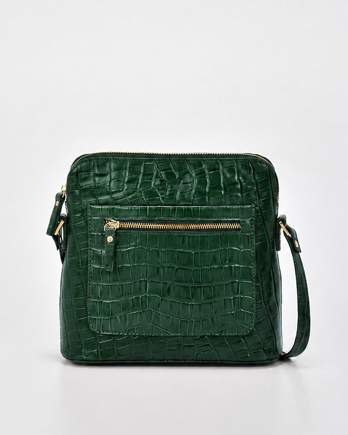 Kingsley Croc Leather RFID Crossbody Bag - Green