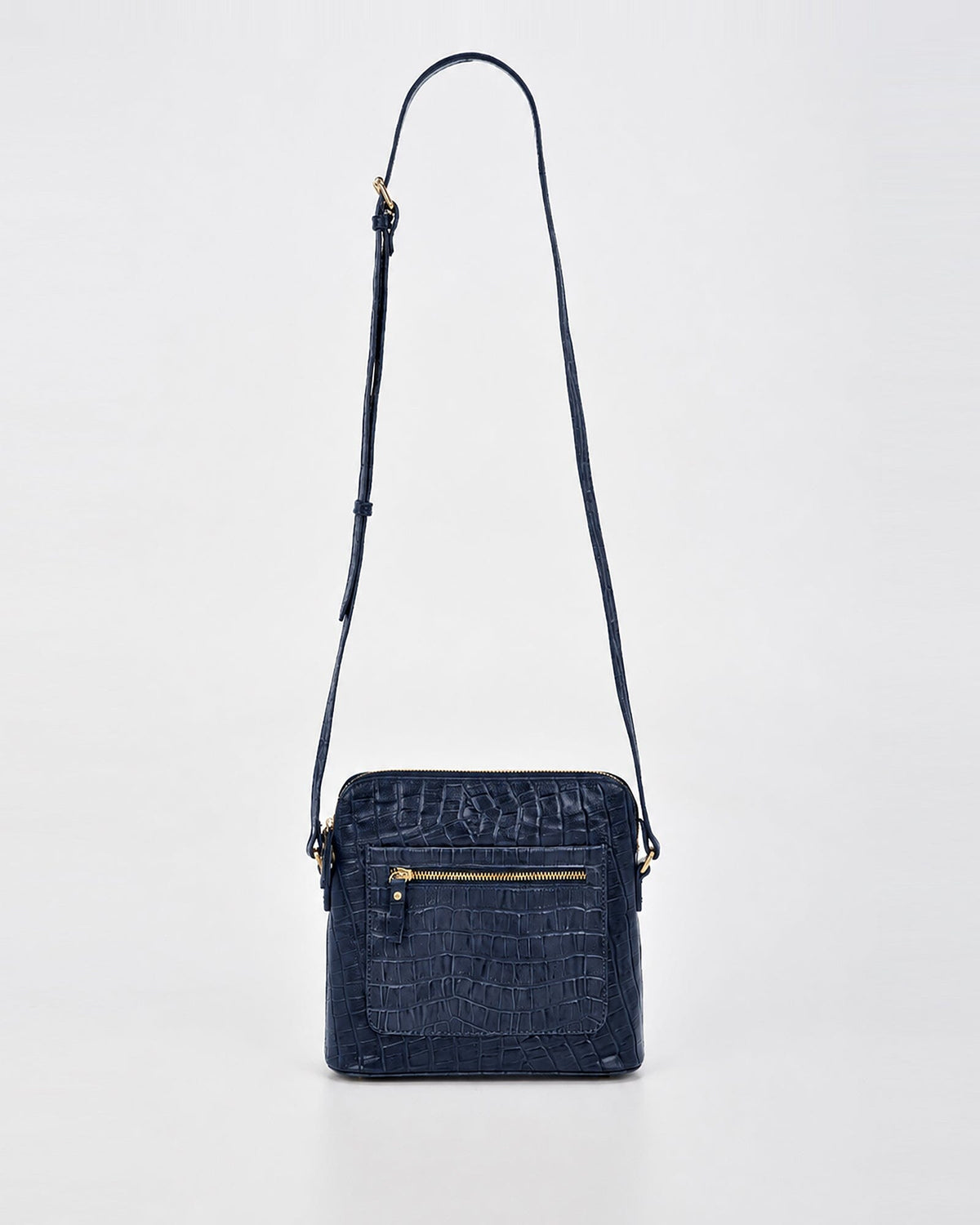 Kingsley Croc Leather RFID Crossbody Bag - Navy