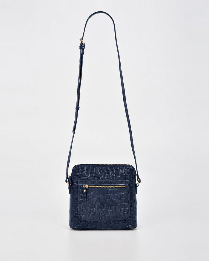 Kingsley Croc Leather RFID Crossbody Bag - Navy